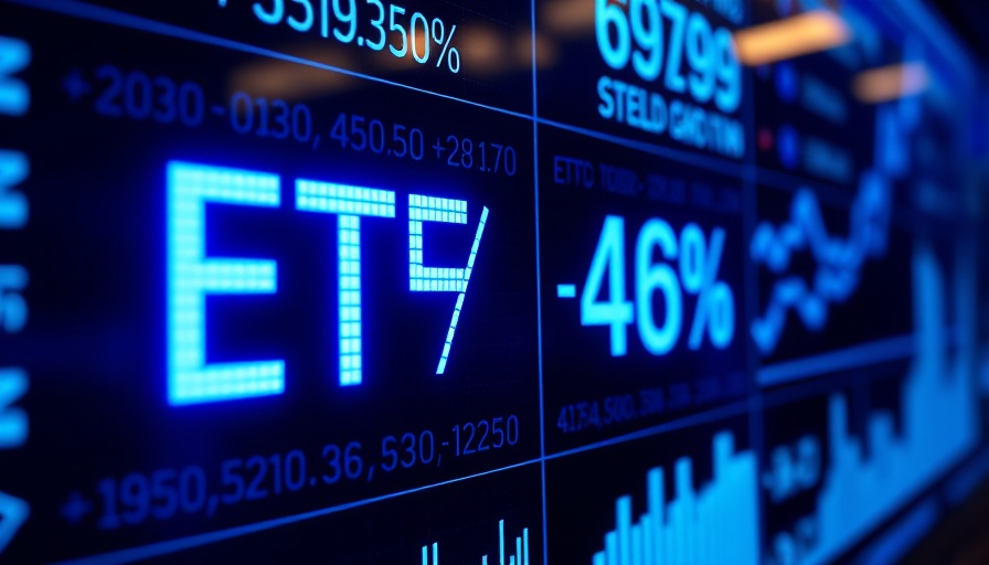 Digital stock market display highlighting ETF growth with blue neon theme