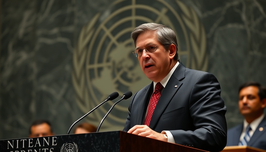 Speaker at U.N. giving a passionate address.