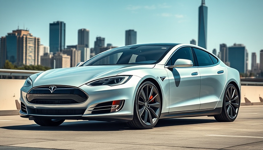 Tesla Model S parked in urban setting, spotlighting design.