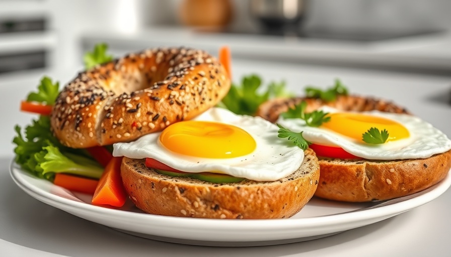 Healthy breakfast with vibrant bagels on a plate.