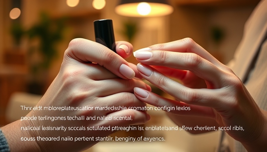 Close-up of hands with nail polish, educational text overlay.
