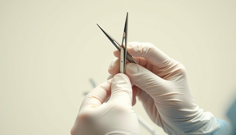 Close-up of gloved hands holding scissors, rash treatment focus.