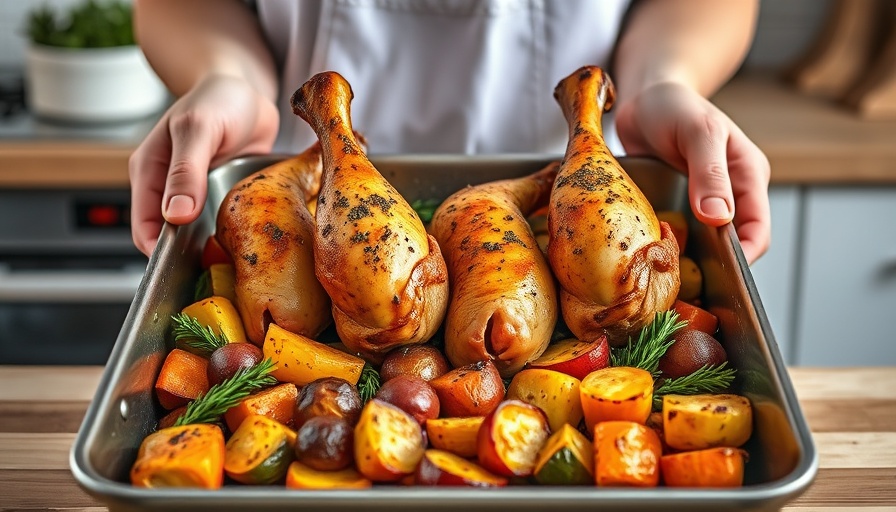 Healthy roast chicken dinner with roasted vegetables, vibrant and colorful.