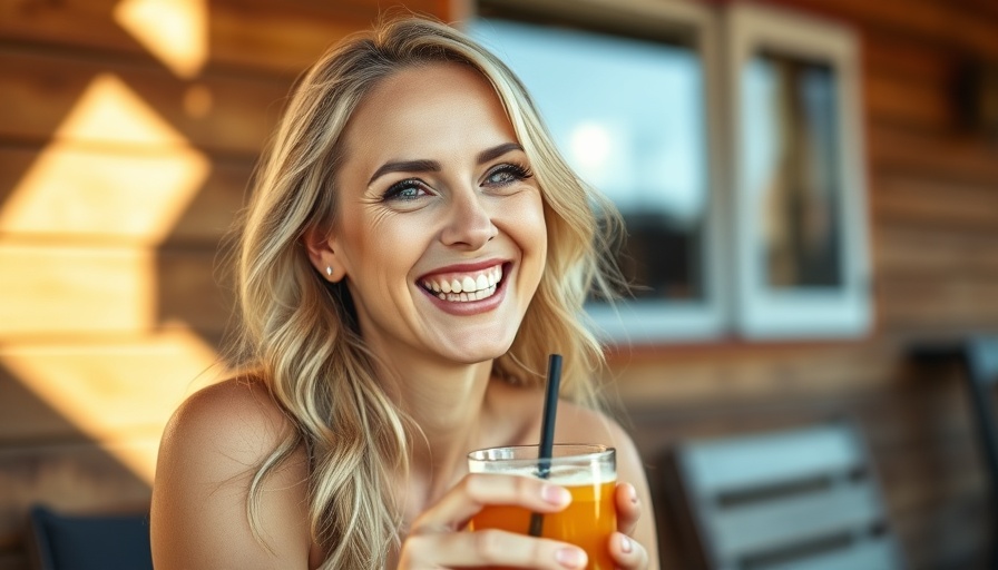 Smiling blonde woman in an outdoor setting, not related to podiatrist near me.