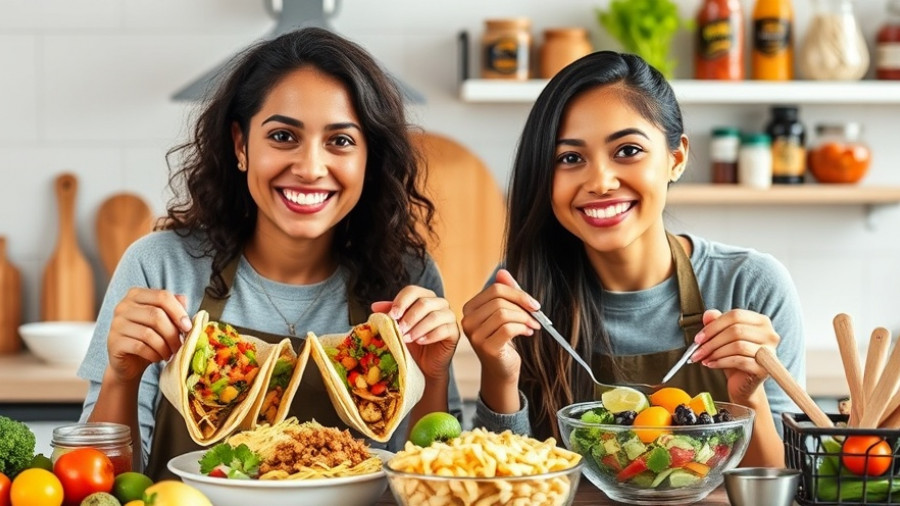 Healthy meal prep with colorful dishes in kitchen setting.