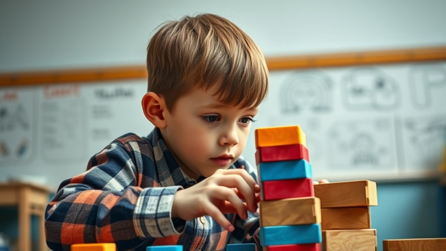 Child focuses on stacking blocks, representing Halloween anxiety in children.