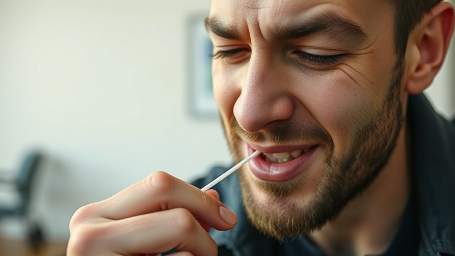 Person flossing teeth with a playful expression, dental care.