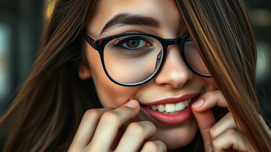 Young woman biting her cheek, close-up photo.