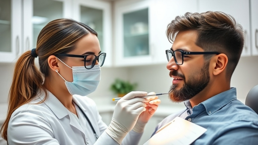 Dental hygienist examining patient in modern office, dental hygiene career context.