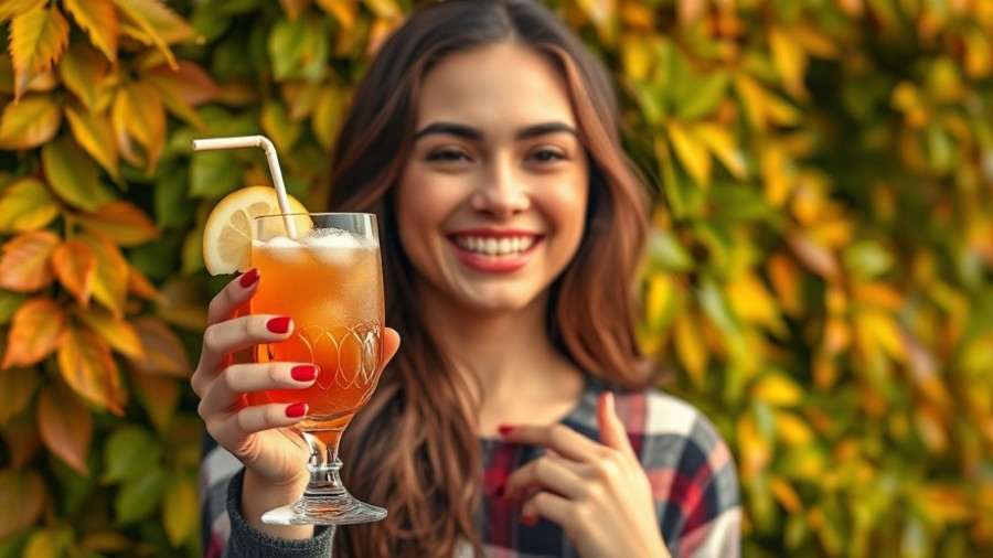 Dental Hygiene Month Mocktails: Woman with Caramel Apple Spritz.
