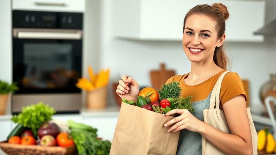 Smiling woman planning meals to avoid dinner panic in kitchen.