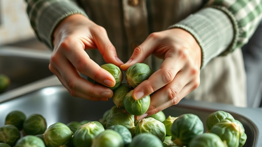 Hands preparing Brussels sprouts, highlighting health benefits.