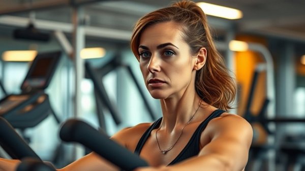 Inspiration in fitness: Woman focused on rehabilitation exercise in gym.