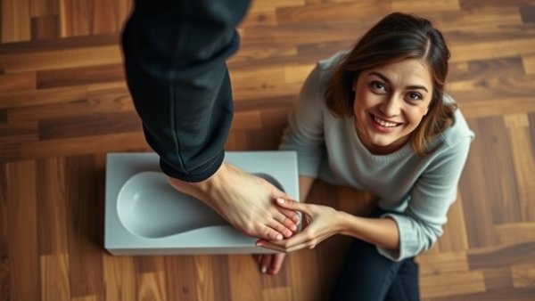 Person using shoe imprint mold with presenter, turning feet into meat demo.
