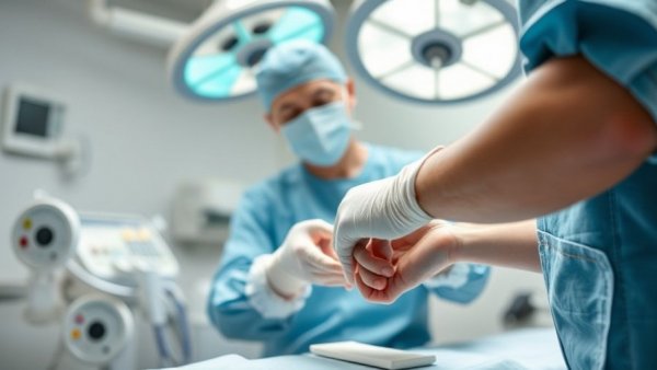 Doctor demonstrates cast cutting saw procedure in clinic setting.
