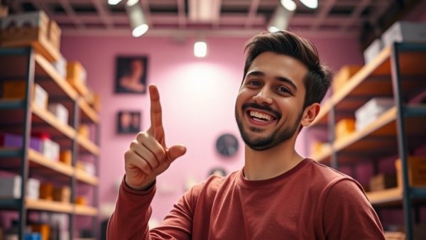 Person reacting to foot care video with vibrant studio setting.