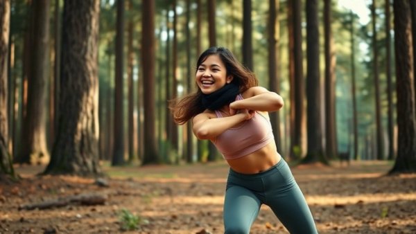 Exercise Snacks Quick Standing Ab Exercise in a wooded area.