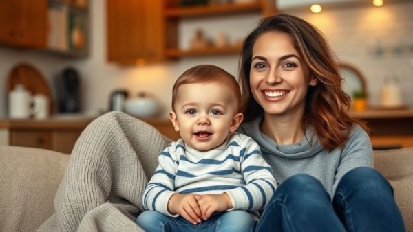 Thanksgiving farmers market haul with smiling woman and toddler in kitchen.