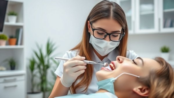 Dental care in a modern clinic with a hygienist polishing teeth.
