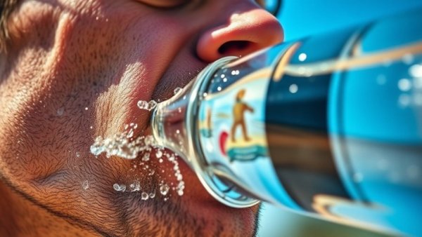 Man staying hydrated in sunlight, healthy eating context.