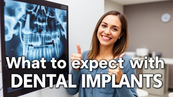 Smiling woman with dental X-ray, highlighting dental implants.