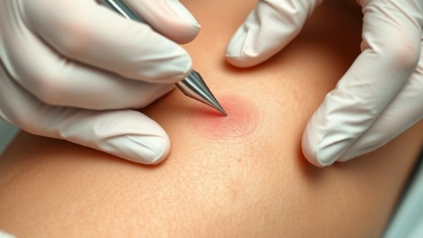 Skin rash diagnosis close-up of a medical procedure in progress.