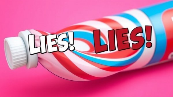 Colorful toothpaste and 'LIES!' text implying dental scams.