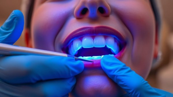 Teeth whitening close-up procedure under UV light
