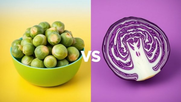 Vibrant comparison of Brussels sprouts vs purple cabbage highlighting vitamin C benefits.