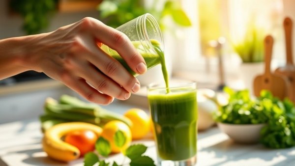 Green smoothie being poured, health drinks that worsen blood sugar levels.