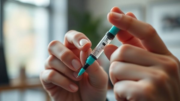 Close-up of teal injection pen in hands, associated with GLP-1 drugs and pregnancy risks.