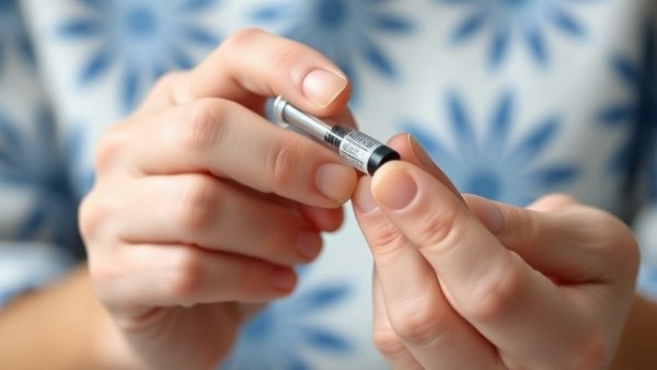 Close-up of hands with GLP-1 medication pen for obesity treatment.