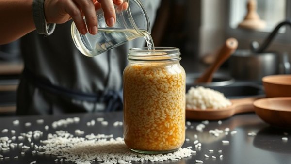 Koji in jar with water being poured, emphasizing health benefits.
