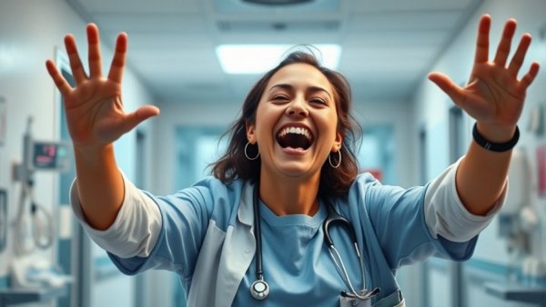 Playful healthcare scene with joyful interaction, emphasizing skin care tips.