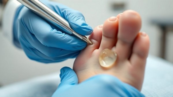 Satisfying removals: corn removal close-up with medical gloves.