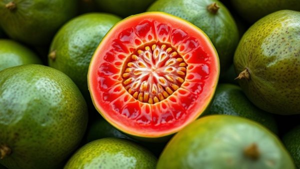 Vibrant guava showcasing red interior, Vitamin C-rich fruits.