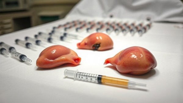 Multiple lipoma removal specimens and syringes on a medical table.