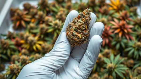 Hand holding cannabis bud, highlighting medical cannabis benefits.