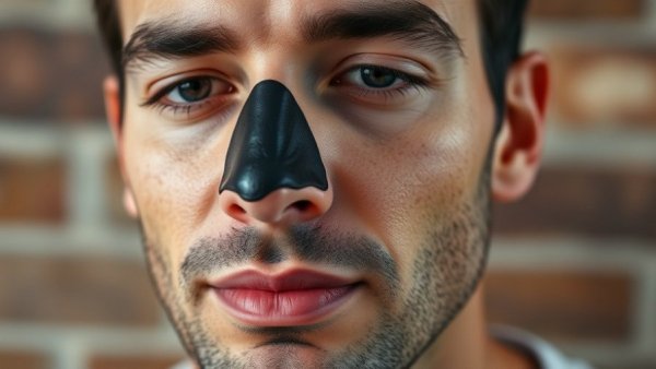 Man with peel-off mask on nose, woman explaining mask process