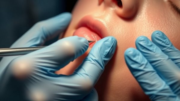 Close-up of pilar cyst treatment procedure in clinical setting.