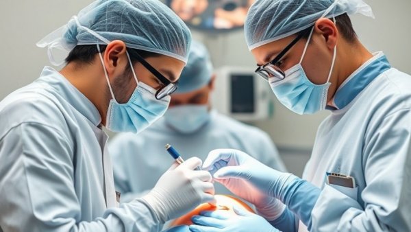 Pepino cyst treatment procedure close-up, medical professionals performing.