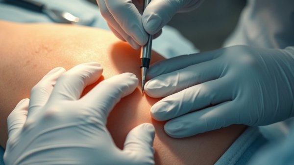 Close-up of rash treatment procedure with gloved hands.