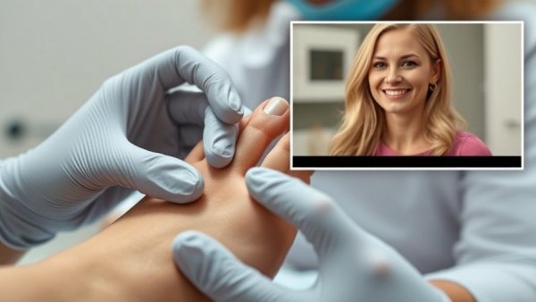 Close-up corn removal and reaction, satisfying shaving technique.