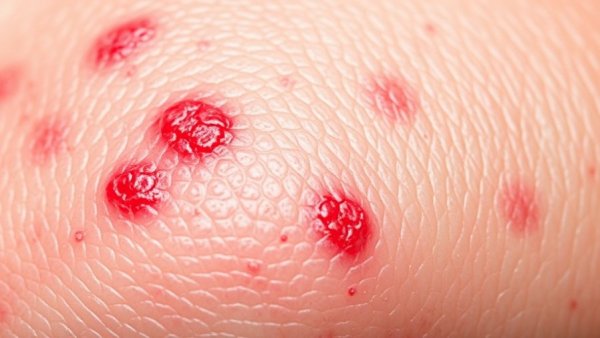 Skin rash diagnosis close-up showing inflamed skin.