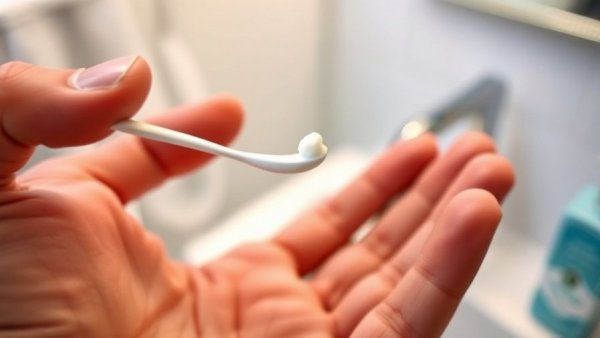 Close-up of toothpaste on floss pick with a dental trick explanation.