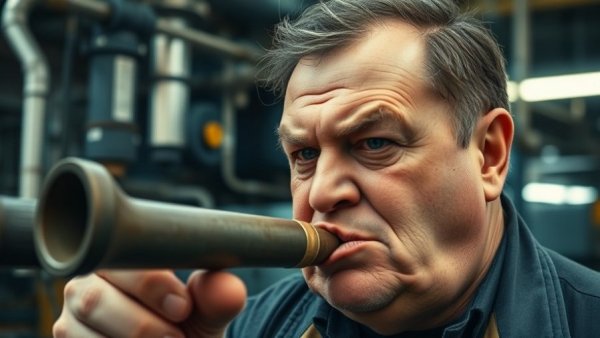 Man demonstrating Blower's Disease symptoms, intense focus.