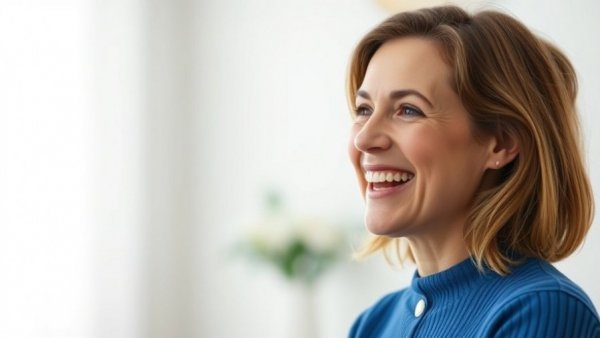 Woman discussing alcohol and dental health indoors.