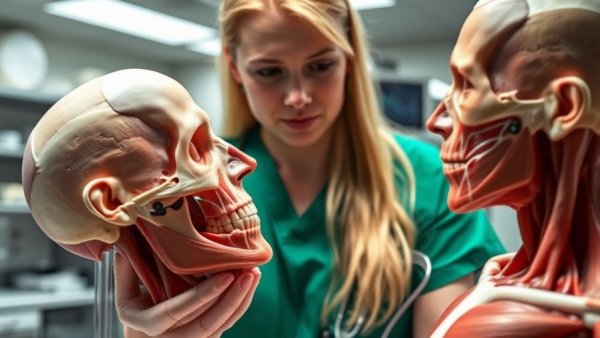 Artificial humans in healthcare: medical professional examines anatomical model.