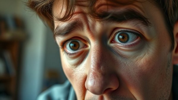 Concerned person experiencing eye twitching, eye twitching causes and remedies context.