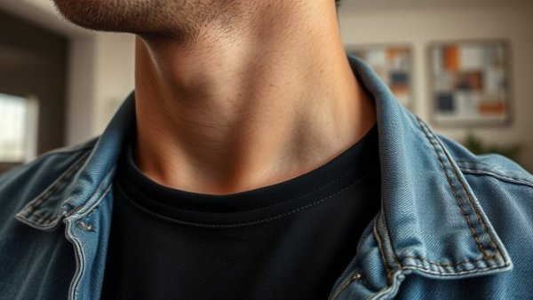 Close-up view of skin with milia near neck, detailed texture.